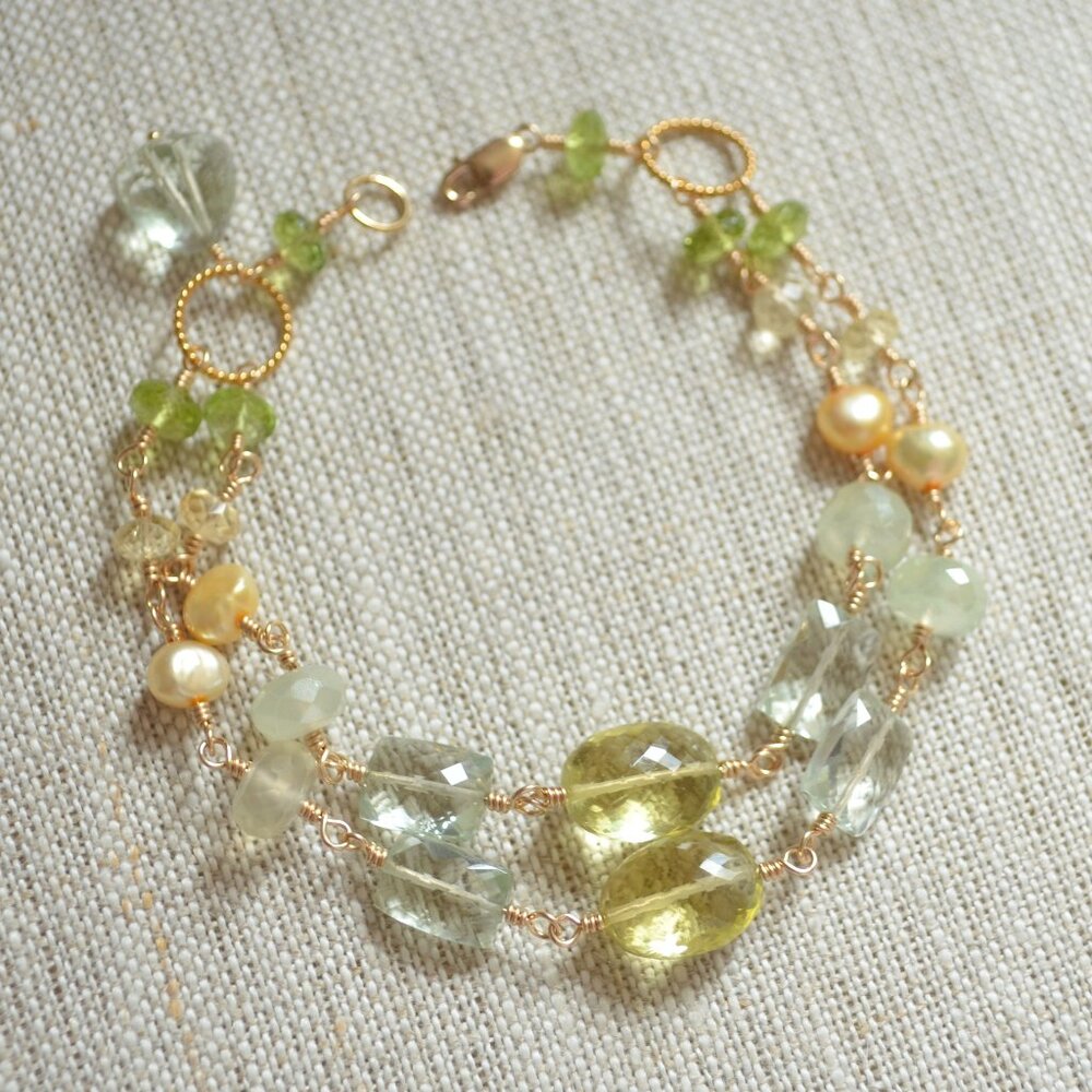 Double Strand Gemstone Bracelet in Lemon Lime - Hand Made in Canada